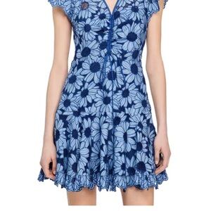 Sandro Mellite Blue Floral Lace Mini Dress